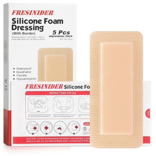 FRESINIDER Sacrum Silicone Foam Dressing 4" x 10" x 5pack | Large Coverage, Waterproof Barrier Protection, Advanced 5-Layer Absorbent Structure, Comfortable Wound Care Solution - color: 4" X 10" X 5pack