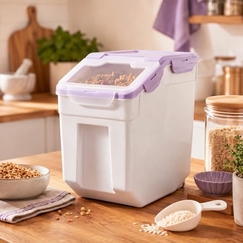 Sunnyray 4 Pcs 55 Lbs Rice Flour Storage Bins with Wheels, Purple - color: Purple, size: 55 lbs