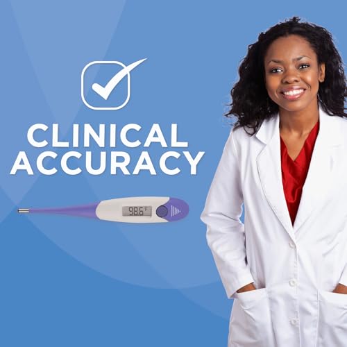 Veridian Oral & Rectal Digital Thermometer Stick Digital Display 08-359-9 9 per Box | Preloaded Counter Display, Fever Alert at 100.0°F, Oral, Rectal & Underarm Use, Memory Recall, Storage Case