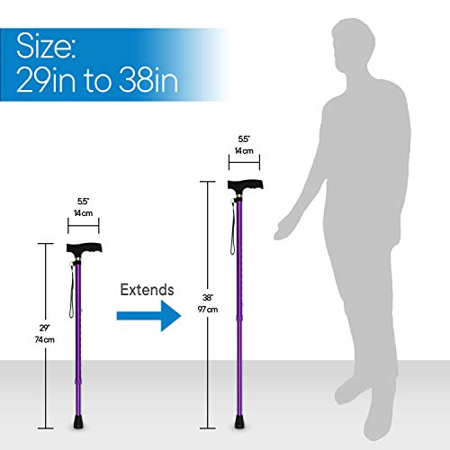 RMS Walking Cane - Adjustable Walking Stick - Lightweight Aluminum Offset Cane with Ergonomic Handle and Wrist Strap - Ideal Daily Living Aid for Limited Mobility - color: Lavender
