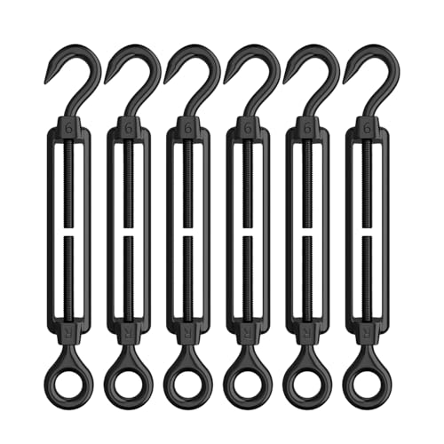 AUTMATCH M6 Hook & Eye Turnbuckle - 304 Stainless Steel Wire Rope Tensioner | Adjustable Turnbuckle for Cable Railing, Fence & Shade Sail Hardware, Wire Rope Tension Kit, 6-Pack, Black - color: Black Tone - Hook & Eye, size: M6