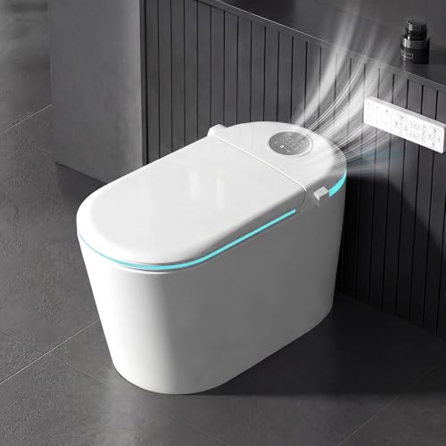 Smart Toilet with Tank Electric Bidet Toilet with ADA Comfort Height | Heated Seat Auto Flush/Lid&Seat Foot Sensor UV-C light Dryer One Piece Toilet with with Siphon Flush 1.28 GPF MAP 1000g - color: Alabaster White