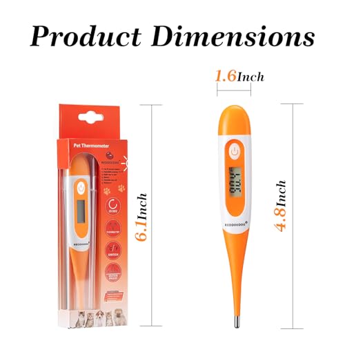 Digital Pet Thermometer for Accurate Fever Detection, Suitable for Cats/Dogs/Horse/Veterinarian, Waterproof Pet Thermometer, Fast and Accurate Measurements in 20 Seconds (Orange)