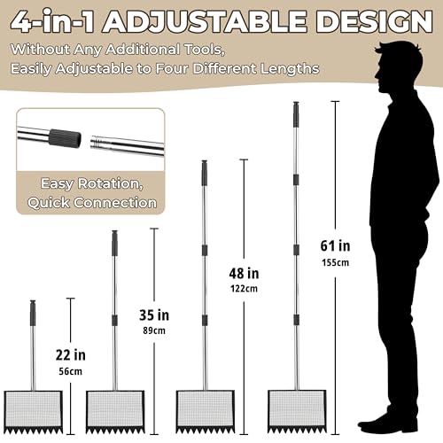 Goat Pooper Scooper, 4-in-1 Goat Stall Sifter Shovel (22 to 61 Inch,Black) | Accessories & Supplies for Goat, Chicken Poop Scooper for Sand, Horse/Sheep/Duck/Cow, Pooper Scooper Rake for Livestock