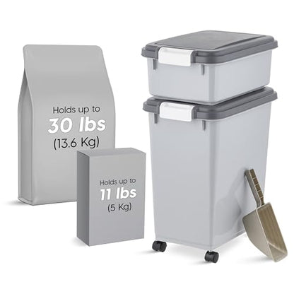 IRIS USA Dog Food Storage Container, Up to 30+11 lbs, Gray/Dark Gray - color: Gray/Dark Gray