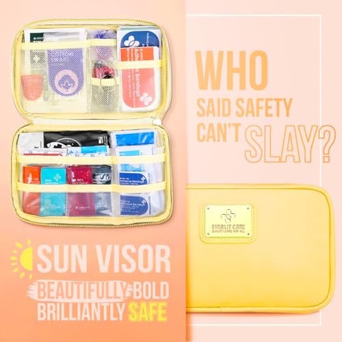 EVERLIT CARE Car First Aid Kit with Emergency Supplies Survival Gear Including Window Breaker Disposable Urine Bag Mountable Survival Kit for Family Travel in Car (Yellow) - color: Yellow