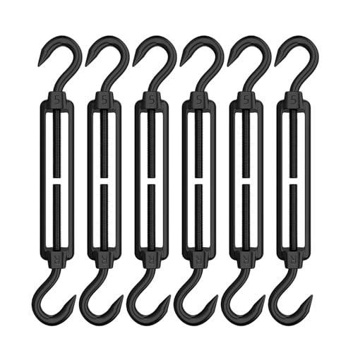 AUTMATCH M5 Hook&Hook Turnbuckle - 304 Stainless Steel Wire Rope Tensioner | Adjustable Turnbuckle for Cable Railing, Fence & Shade Sail Hardware, Wire Rope Tension Kit, 6-Pack, Black - color: Black Tone - Hook & Hook, size: M5