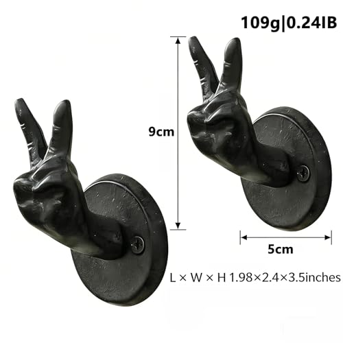 Heavy Duty Black Cast Iron Wall Hooks, 2 Pack, Peace Sign Hand Shape Wall Mounted Hangers, Sturdy Coat Hooks for Entryway, Bathroom, Bedroom, for Towels, Robes, Keys, Hats, Bags - color: Victory