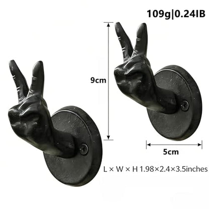 Heavy Duty Black Cast Iron Wall Hooks, 2 Pack, Peace Sign Hand Shape Wall Mounted Hangers, Sturdy Coat Hooks for Entryway, Bathroom, Bedroom, for Towels, Robes, Keys, Hats, Bags - color: Victory