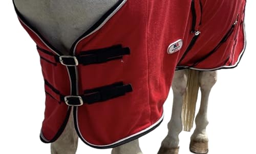 Majestic Ally Anti Pill Fleece Horse Blanket/Sheet with Silver Braided Rope (Red, 76) - color: Red, size: 76