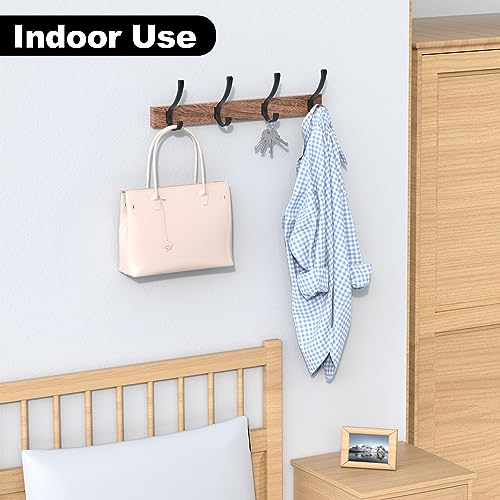 17 Inch Black Walnut Wood Wall Mounted Coat Rack with 4 Black Double Hooks, Adhesive Mounted Entryway Hooks, Modern Natural Wooden Pegs for Hanging Coat Clothes Hat Bag Purse Key and Towel - color: Coat Rack with 4 Double Hooks