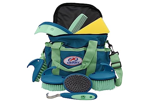 Derby Originals 9Piece Horse Grooming Set with Matching Nylon Carry Bag - Available in 8 Fun Colors, Green & Mint - color: Green/Mint