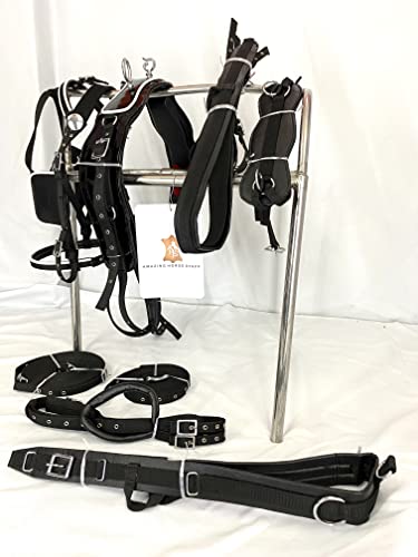 Black Patent Nylon Driving Harness for Single Horse Cart with White Piping/Trim (Full, Cob, Pony, Shetland & Mini) - size: Mini