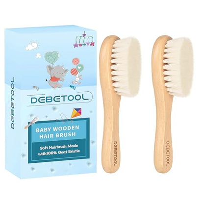 DEBETOOL 2-Pack Baby Hair Brush with Soft Goat Bristle