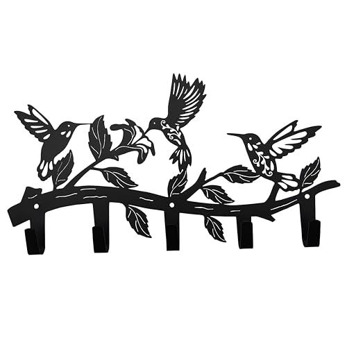 Metal Hummingbird Coat Hooks Wall Art Decor-Hummingbird Hangers and Key Holder-Animal Theme Hooks Sweet Home Decor for Storage, Living Room, Hallway, Office (Black) - color: hummingbird black