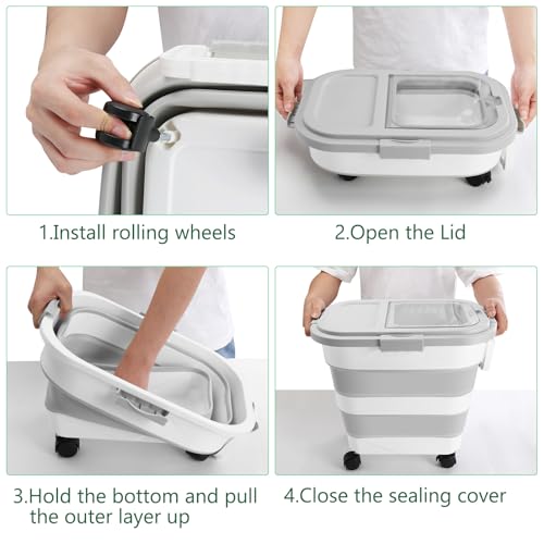 30LB Dog Food Storage Container with Wheels, Lid, Handle, Cup and Scoop - color: 30 Lbs Grey
