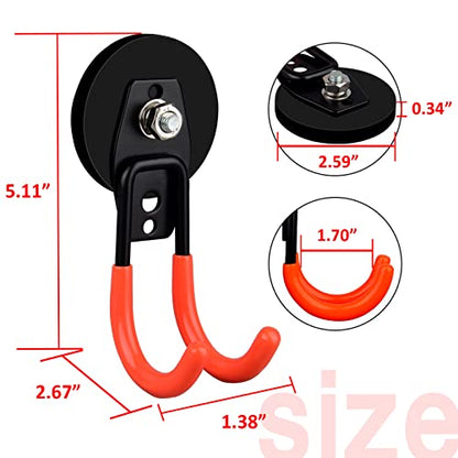 ULIBERMAGNET Garage Strong Magnetic Hooks, 2 Pack Heavy Duty Large J Hooks with Magnet, Anti-Slip Coating Magnet Hooks for Garden Tools, Ropes,Drill - style: 2.59" Strong Medium J Orange 2PC