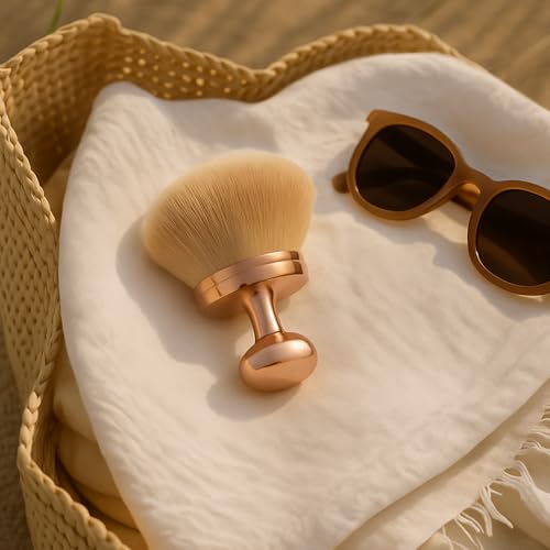 Kabuki Self Tanner Brush – Round Dome Blending Brush for Face & Body, Palm-Grip Applicator for Smooth, Streak-Free Tan | Soft Synthetic Bristles, Washable & Reusable (Gold) - color: Gold