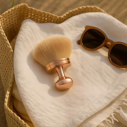 Kabuki Self Tanner Brush – Round Dome Blending Brush for Face & Body, Palm-Grip Applicator for Smooth, Streak-Free Tan | Soft Synthetic Bristles, Washable & Reusable (Gold) - color: Gold