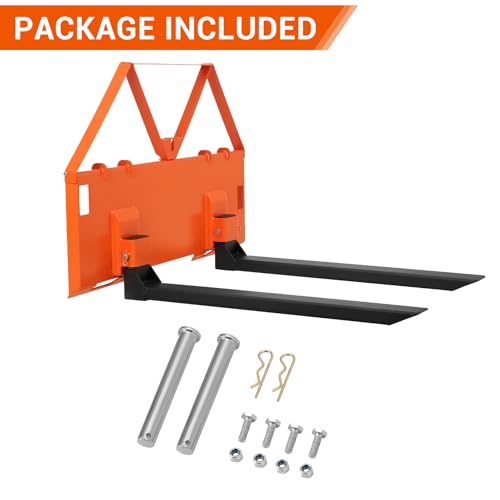 GarveeTech 46 in Skid Steer Pallet Forks, Heavy Duty 3200 LBS Capacity Skid Steer Forks Attachment for Tractors and Loaders, Quick Attach Mount, Orange