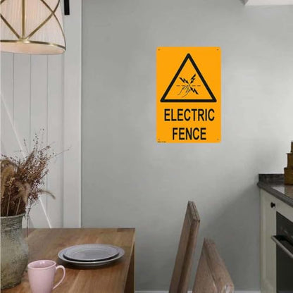 Aluminum Metal Sign 8X12 Inch Bright Yellow Electric Fence Warning Sign Durable High Visibility Safety Alert Marker for Outdoor Perimeter Use