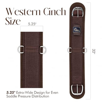 Horse Cinch, Equestrian Saddle Girth with Stainless Steel Smart Rings & Buckle for Western Riding - size: 32-Inch