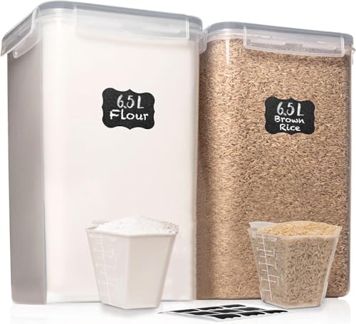 WHITE FEATHER SUPPLIES 2 PC [7 Qt / 6.5L / 220 Oz] Large Food Storage Containers with Lids Airtight - BPA Free Clear Plastic Kitchen and Pantry Storage Containers for Cereal, Flour, Sugar, Rice - color: Grey - 2 Pack