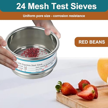 Full 304 Stainless Steel Mesh Sieve Screen, LVDALAB 24 Mesh(0.8mm) Aperture, 2.4inch(6CM) Dia Standard Sample Analysis Test Sieves Sifters Strainer for Industrial Laboratory Homes - size: 24 Mesh(0.8mm)/Ф2.4in(6CM)