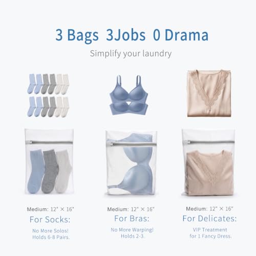 Muchfun 3Pcs Durable Fine Mesh Laundry Bags for Delicates 12 x 16 Inches | (3 Medium) - size: 3 Medium
