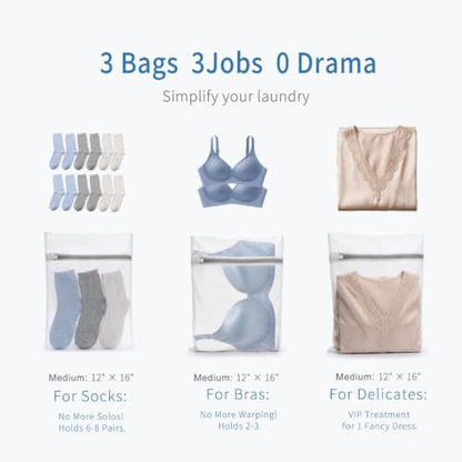 Muchfun 3Pcs Durable Fine Mesh Laundry Bags for Delicates 12 x 16 Inches | (3 Medium) - size: 3 Medium