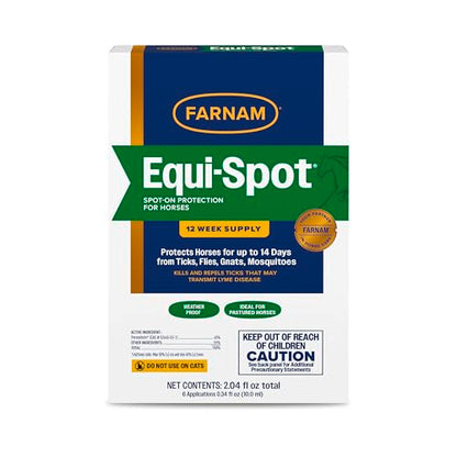 Farnam Equi-Spot, Weather Proof Targeted Spot On Protection, 12 Week Supply | Spot-On Protection for Horses, Long-Lasting Protection from Flies, Ticks, Gnats and Mosquitoes, Weatherproof Formula - size: 12 Week Supply