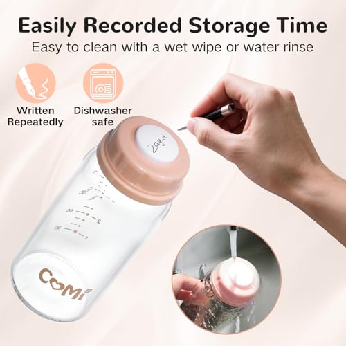 COMI Natural Glass Baby Bottle,Standard Neck Breastmilk Storage Bottle for Fridge,Breast Milk Container,Breast Pump Bottle Compatible with Medela Breast Pump,BPA Free,2PCS (5oz,2 Pink Lids) - style: 2Pink