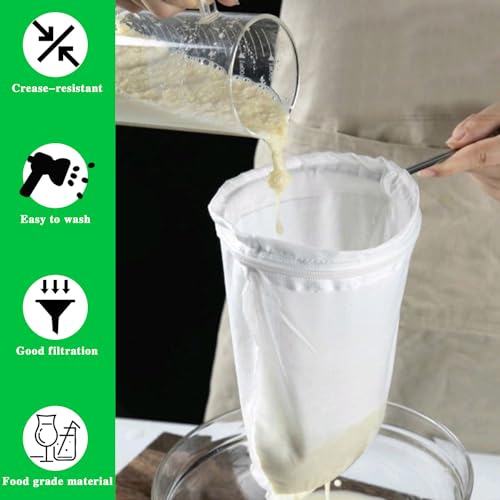Ultra Fine Mesh Strainer with Stainless Steel Handle, Reusable Food Grade Juice Strainer, Cheesecloth Strainer with Zipper for Nut Milk, Coffee, Butter, Juices and Cheese (Small Size) - size: Small