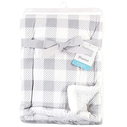 Hudson Baby Unisex Baby Plush Mink and Sherpa Blanket, Gray Plaid, One Size - color: Gray Plaid, size: One Size