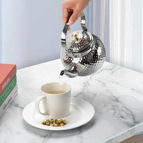 2L Hammered Tea Kettle Stovetop, Silver Tea Pot with Strainer for Stove - color: Silver-2L