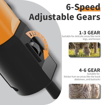 1200W Sheep Shears Clippers, 3200RPM 6-Speed Heavy Duty Electric Sheep Shears, 13T Blades, Professional Livestock Clippers for Farm Alpacas Goats with Video Guide (Orange) - color: Vitality Orange