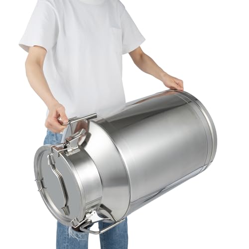 60L/15.8 Gallon Stainless Steel Milk Can - Heavy Duty Milk Jug Bucket with Ergonomic Handle and Tight Lid, SS Liquid Solid Container, Non-Slip Base, Seamless Design, Simply Rinse for Clean - size: 60L/15.8 Gallon