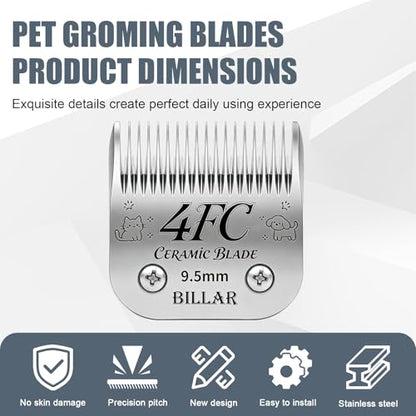BILLAR 2Pack 4FC Detachable Pet Dog Grooming Ceramic Blades,Compatible with Andis,Oster A5,Wahl KM-10 Series,Size 4FC Blade 3/8-Inch 9.5MM Cut Length - size: 4FC-2PAC