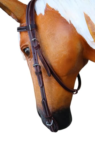 CHALLENGER Latigo Leather Western Bridle with Roller Adjustable Horse Headstall 78JBridle - color: Latigo White Stich, size: Pony