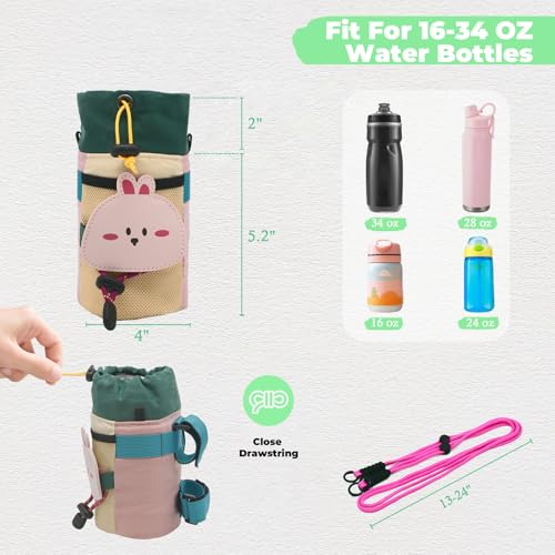 Cute Animals Bike Water Bottle Holder with Shoulder Straps, Universal Cycling Bicycle Drink Cup Cage for Kid's, Cruiser, Scooter, MTB, Road Bike (Rabbit) - color: Rabbit