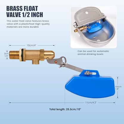 1/2 Inch Brass Float Valve for Water Tank with Hose Auto Shut Off Pool Fill Valve Automatic Fill Float Ball Valve for Stock Fountains Livestock Waterer Troughs (1/2 Inch Float Valve, 1)