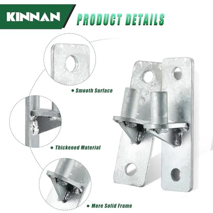 KINNAN 4 Pack Wall Mount Gate Hinges, Heavy Duty Gate Hinge for Farm Gate, Flat Back Farm Gate Hinge with 5/8" Pin, Chain Link Fence Parts, Galvanized Steel (Screws Not Included)