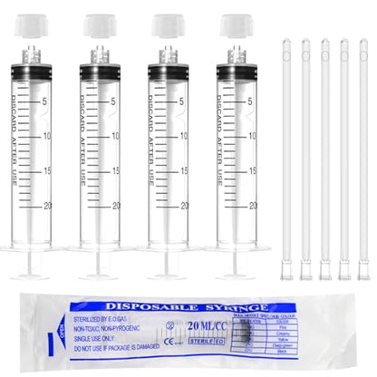 20ml Luer Lock Syringe with Cap and Soft Plastic Tube, Pack of 30 - size: 20ml - 4.0mm Tube