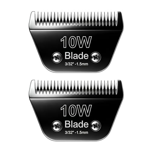 2PCS 10W Wide Blades Dog Grooming Blades Compatible with Andis Dog Clippers | ,Stainless Steel Dog Clipper Blades Compatible with Oster A5,Wahl km10 for Animal Dog,Cat,Horse,Black - size: Black/10W