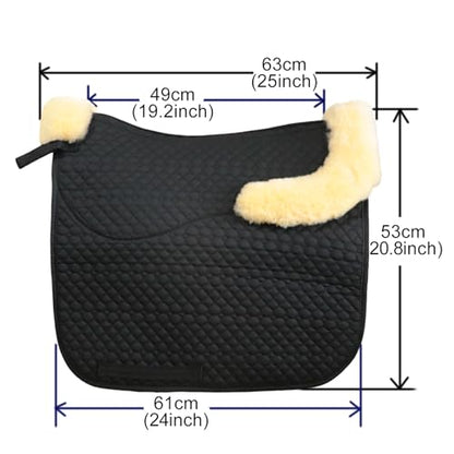 Woolous Dressage Saddle Pad, English Saddle Pad with Sheepskin Trim, Lambskin Wool Fleece Lining, Square Saddle Pad for Equestrian Riding, Comfortable & Shock Absorbing - color: Black/Beige
