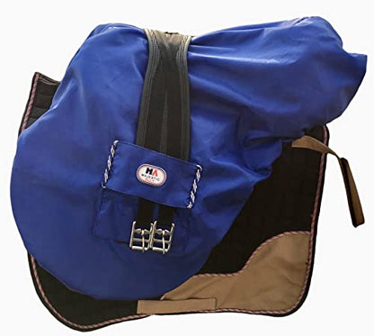 Majestic Ally Nylon Waterproof Fleece Lined Ride On English Saddle Cover-Multiple Color (Royal Blue) - color: Royal Blue