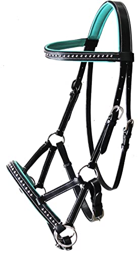CHALLENGER Horse Western Horse Western English Leather Bitless Sidepull Bridle Reins Turquoise 7708TR-C