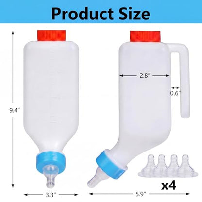 2PCS 800ml Lamb Feeding Bottle with 4 Silicone Nipples Thickened Down Livestock Milk Bottle with Measurement Mark Reusable Goat Nursing Bottles for Sheep Goat Lamb Fawns Nigerian Dwarf Doeling Dog