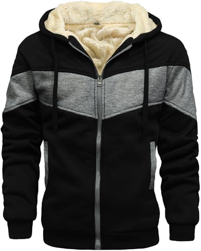 Men's Winter Fleece Thermal Jackets for Men Sherpa Lined Hoodies Warm Thick Jacket Outerwear - color: 995black Dark Grey Black, size: Medium