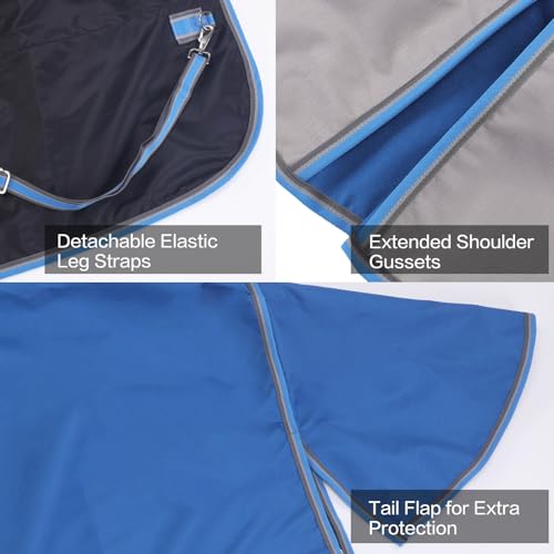 1200D Horse Blanket, 0g No-Fill Waterproof Turnout Rain Sheet - color: Blue Grey, size: 75"